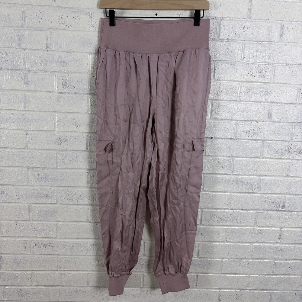 Cinq à Sept Giles Satin Cargo Jogger Pants Womens L Lilac Purple Cupro Pull On